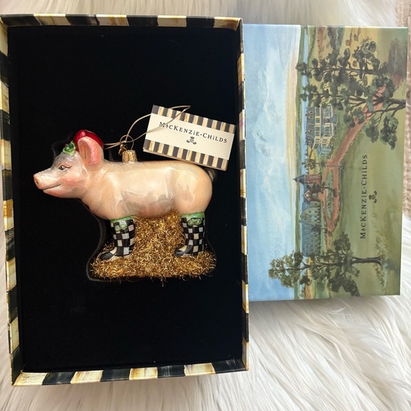 MacKenzie-Childs Other - 2014 Mackenzie Childs Pig in Boots Glass Holiday Ornament w/Box!